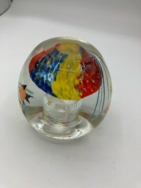 Colorful Jellyfish Glass Art Paperweight - Yellow, Blue & Red